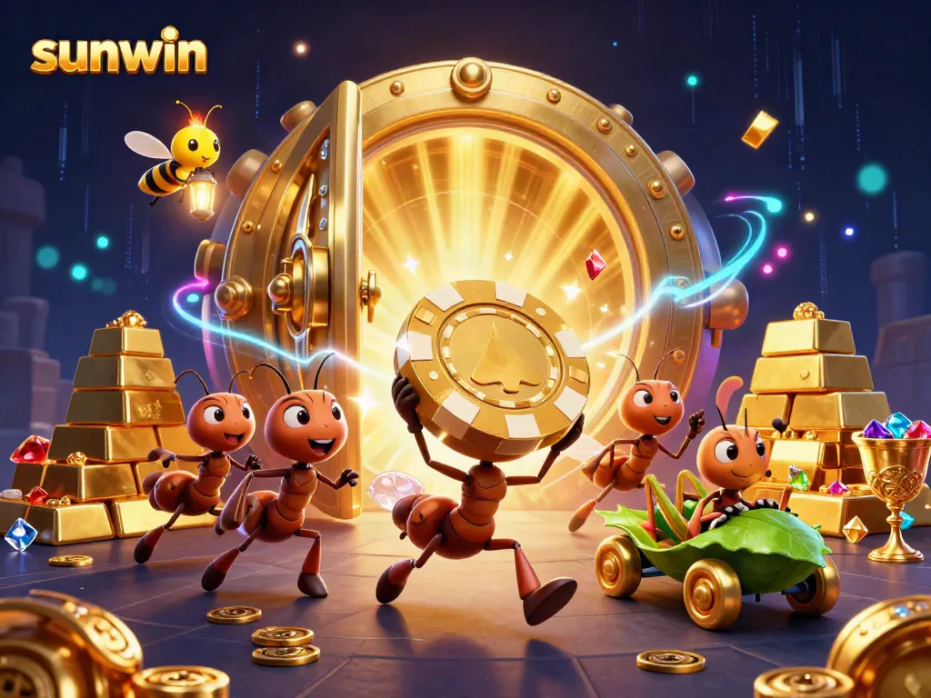 Experience thrilling heists at Sunwin with a cartoon team of ants, chips, and treasure!