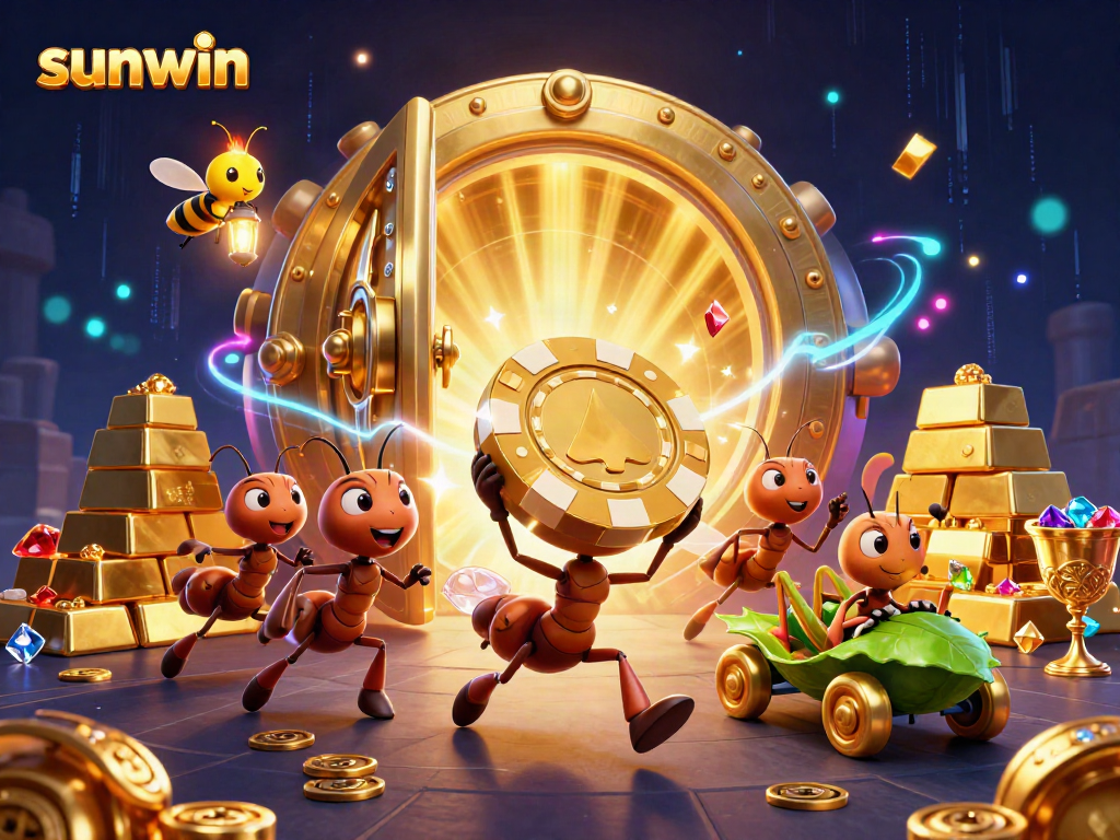 Experience thrilling heists at Sunwin with a cartoon team of ants, chips, and treasure!