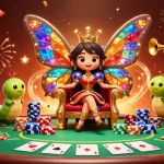 Experience Winner Island's vibrant casino atmosphere with a butterfly queen and poker action.